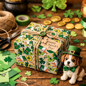 Original exquisite green kraft <b>paper</b> <b>packaging</b> <b>paper</b> for St. Patrick's Day - Product Image 3