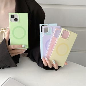 <b>Candy</b> Color Straight Edge Soft TPU Phone Case for iPhone 13 14 15 16 Pro Max Wireless Charging Strong Magnetic Shockproof Cover - Product Image 2