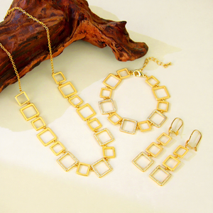Conjunto de Joyería de Diseño Sencillo y Elegante, Chapado en Oro de 21k, Collar con Circonitas Italianas, Juego de 3 Piezas para Mujer, Estilo Vintage para Uso Diario y Fiestas - Product Image 3