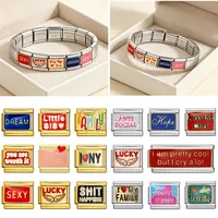 Pulsera de dijes italiana personalizable de acero inoxidable de 9 mm, moderna, colorida, con diseño DIY QUEEN HOPE SEXY DIYA LUCKY, para hacer joyas.