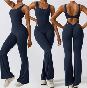 Damen Übergröße ausgestellter Leggins-Jumpsuit Trainings-Kompression Damen Fitness-Anzug Einteiliger Yoga-Jumpsuit