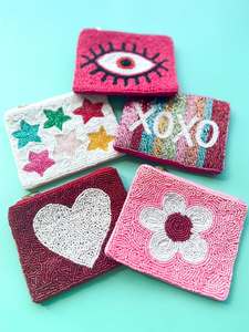 Floral Beaded Coin <b>Pouch</b> Textured Pattern Women Fashion Small Wallet Purse Statement Carry Accessory Elegant Design - Product Image 6