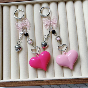 Korean Ins Love Heart Keychain Phone Case Charms Cute Pink Trendy Bowknot Bow Pendant Key Chain