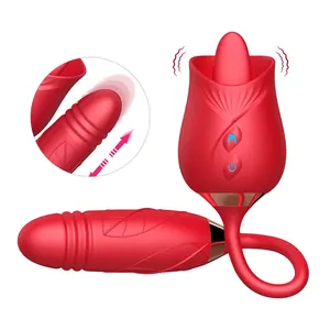 HMJ mainan seks Vibrator bunga stimulasi Vagina pengisap kuat wanita Vibrator mawar dengan lidah untuk wanita