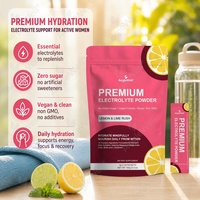 Poudre d'électrolytes premium pour femmes en sachets individuels, mélange d'électrolytes végétalien citron-lime avec bisglycinate de magnésium, biotine et L-glutamine