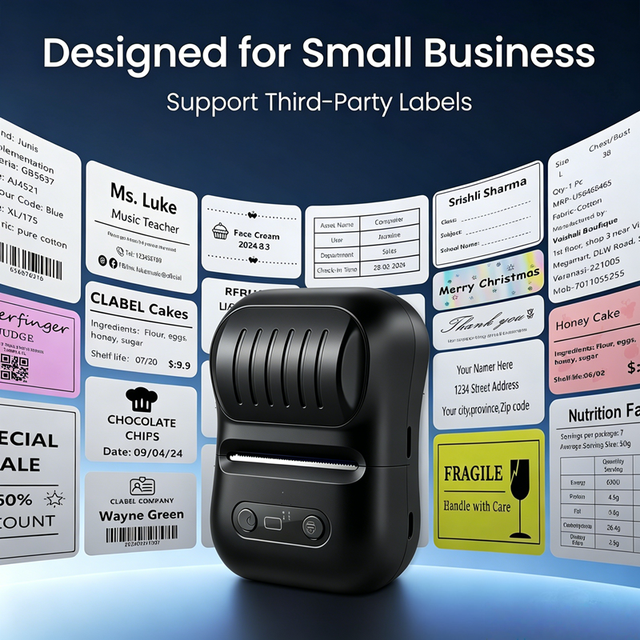 Portable Thermal Inkless Label Maker Printer for Home/Office/Business with 1 Pack 50x30mm White Label