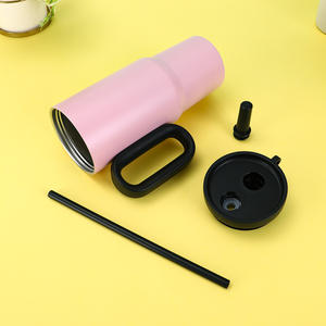 Bouteille isotherme en acier inoxydable givré, anti-fuite, pour boissons chaudes ou froides, avec couvercle, poignée et paille - Product Image 3