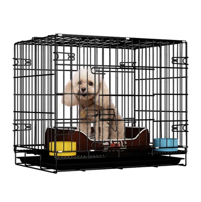 Qbellpet High Quality Pet Large Folding Dog Cage Mesh Pet Carrier Durable Black Metal Pet Crate for Outdoor Use Removable
