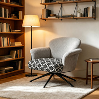 Fauteuil de salon avec dossier rembourré, coussin floral, base en métal noir, chaise pivotante réglable en hauteur pour salon