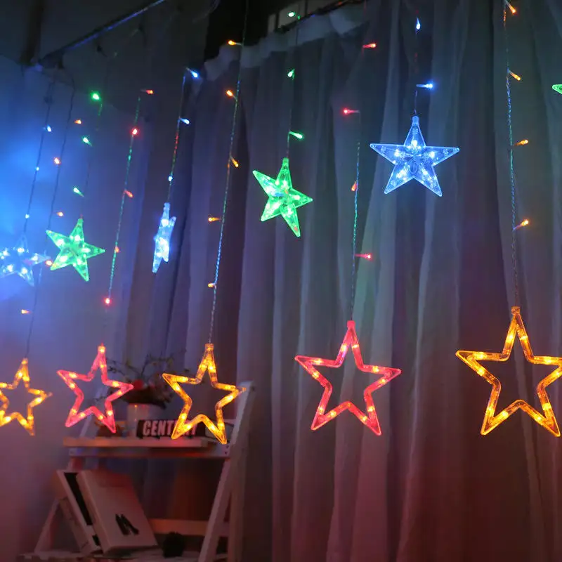 Decorazione natalizia fata Ramadan Light Window Star Moon Led Curtain String Light Bedroom night lighting party garland