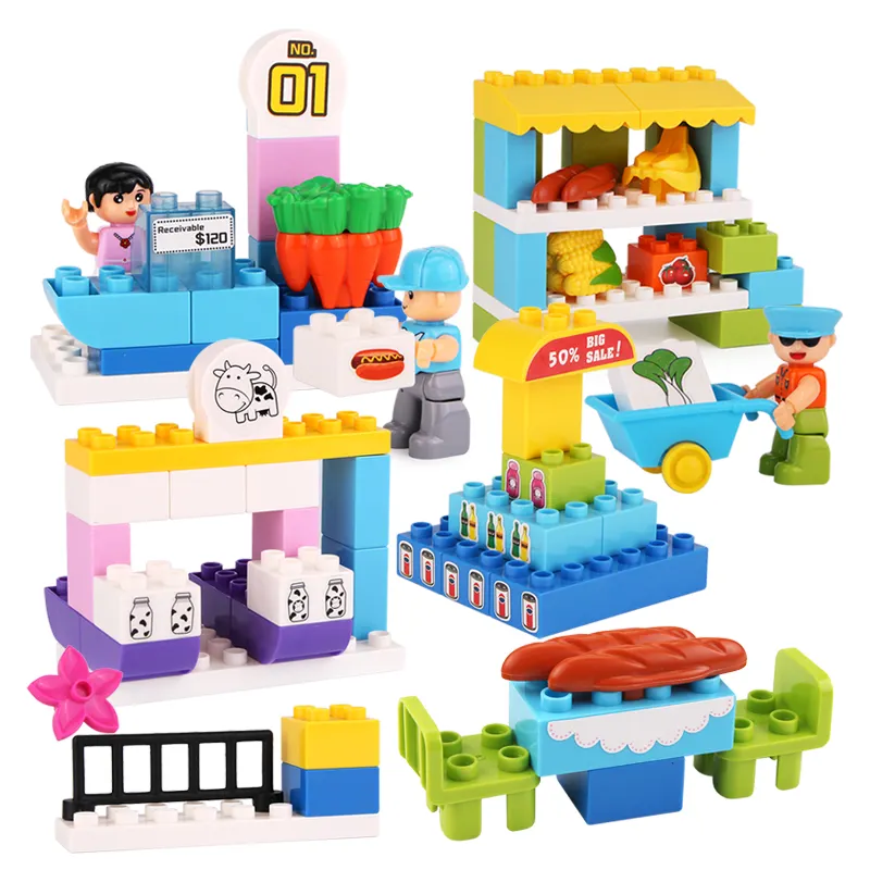 Colorful Plastic Stable Building Blocks Classic Washable Big Bricks Large STEM Stackable Toy with Bright Colors & Funny Story