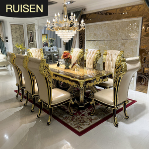 Bộ bàn ghế ăn dài kiểu Pháp, bàn ăn hình chữ nhật bằng gỗ nguyên khối Châu Âu, nội thất phòng ăn cho 6 người - Product Image 1