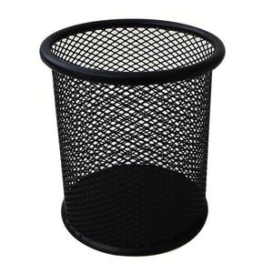 Boîte de rangement pour crayons en gros, porte-stylos rond en métal noir pour fournitures de bureau - Product Image 1