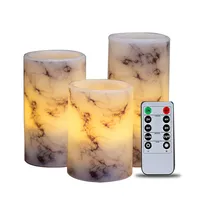 Newish candele senza fiamma impermeabili telecomando a batteria piatto marmorizzazione elettronica bianca vera cera LED candela