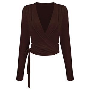 2026 New Temperament Cross V-Neck Waist Slimming Skinny Fit Belt Sports Breathable Long-Sleeved <b>Jacket</b> Women's <b>Yoga</b> Suit - Product Image 3