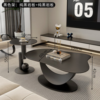 Table basse en dalle de roche pour salon, style moderne minimaliste, petite maison, irrégulière, luxe léger, table à thé noire, table basse ronde