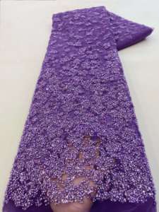 Ni. Ai sang trọng sequin hạt ren màu xanh sequin đính cườm Voile Jacquard đám cưới ren vải ưa thích vải tuyn thêu - Product Image 4