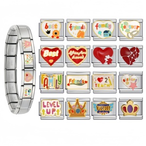 Pulsera de Eslabones de Acero Inoxidable con Dijes Italianos de Corazón Esmaltado de 9mm, Estilo Y2K, de Moda, al por Mayor, Accesorios DIY para Regalo, Mejores Amigas para Siempre - Product Image 1