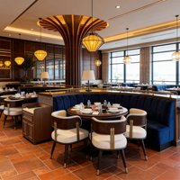 Moderne Luxus-Restaurantmöbel Halbkreisförmige Restaurant-Sitzbank mit Rundem Tisch Maßgefertigt für Chinesische Restaurants und Hotels