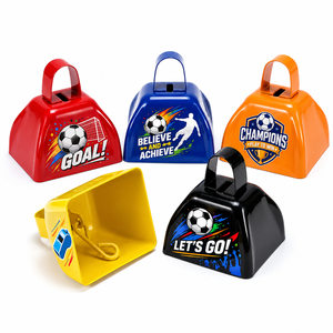 Campanas de metal pintadas a mano (Campanas para agitar con la mano) - Sonajas rectangulares hechas a mano para eventos deportivos, fiestas y apoyo a equipos - Product Image 1