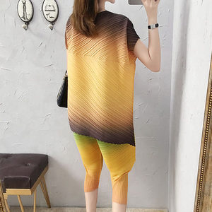 Ravanello Pantaloni Halon estate tinto legame pieghettato Miyake <span class=keywords><strong>Giapponese</strong></span> a due pezzi set <span class=keywords><strong>abbigliamento</strong></span> donna - Product Image 4