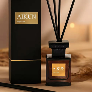 Aikun Elegant Private Label MMB Woody Blend Dark Amber Square 100ml Reed <b>Diffuser</b> Fragrance Box Set For Bedroom Nightstand Decor - Product Image 1