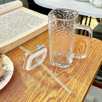 Nouvelle Tasse Carrée Tendance avec Poignée en Verre Sodocalcique, Gobelet à Eau, Jus et Boissons Froides, avec Paille Intégrée Anti-fuite pour la Maison