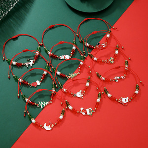 Christmas <b>Bracelet</b> Set 12 Pcs Red Green <b>Beaded</b> Santa Claus Reindeer Adjustable Women <b>Men</b> Gift Jewelry Fashion - Product Image 3