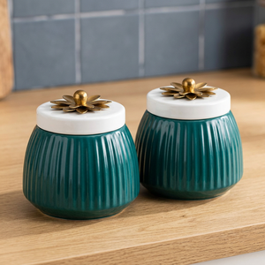 Juego de Recipientes para Especias de Metal, Color Verde Azulado, con Tapa Dorada con Diseño de Flor, Herméticos, para Almacenamiento en la Cocina, Diseño Moderno, Hechos a Mano - Product Image 6