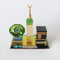Horloge de la Tour de la Mecque en cristal islamique avec modèle de la Kaaba et horloge en diamant vert pour souvenirs de mariage et cadeaux