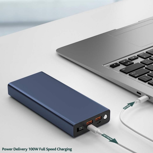Custom Logo High Speed PD 100W 40000mAh Aluminum Alloy Power Bank Quick Charge Portable Charger LED Dual USB Type-C Laptop