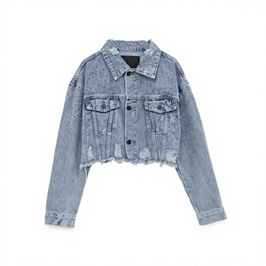 Customized Logo Women's <b>Denim</b> <b>Long</b> Breathable Casual Classic Turn Collar <b>Jackets</b> Button Pockets Washed OEM Services - Product Image 1