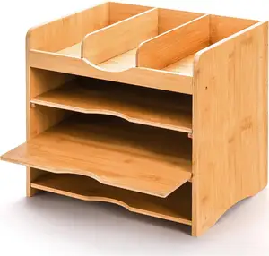 Holz-Schreibtisch-Organisator, 13-Zoll-Dokumente-Brieftablettsystem mit 2 verstellbaren Regalen, Schreibtisch-Schublade-Organisator Bambus-Schreibtisch-Organisator