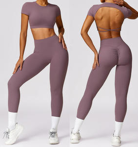 2024 Hot Sale Damen Yoga Set Atmungsaktive High-Rise schweiß ableitende Hose BH Leggings Tops Sanded Soft Fabric Plus Size Sport - Product Image 2