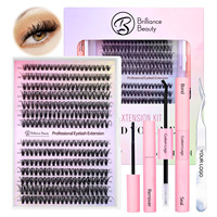 Kit de Clusters de Cils DIY Marque Privée Courbure C D Effet Œil de Chat, Extensions de Cils en Clusters avec Pinces, Colle, Scellant et Dissolvant