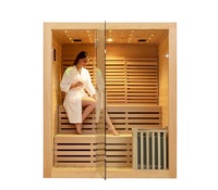 Ruang Sauna Tradisional 3-4 Orang, Kayu Hemlock Finlandia, Dengan Bangku Ganda dan Pemanas Listrik