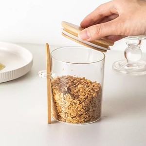 Bocaux de conservation en verre borosilicate avec cuillère et couvercle en bambou, empilables et hermétiques, pour épices, café, flocons d'avoine, herbes - Product Image 5