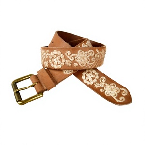 Equipro Premium Heavy Duty Striped Embroidered Leather Polo Belt Decorative Metal Concho Pin Buckle Square Buckle <b>Element</b> 1.5 - Product Image 1