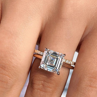 Bague de mariage en moissanite taille Asscher en gros, or massif 10K 14K 18K ou argent 925, avec pierres latérales, pour femme