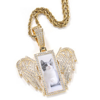 Grand cadre photo à mémoire de sublimation Hiphop personnalisé pendentif aile d'ange collier pendentif photo rectangulaire