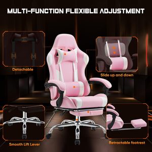 Silla de <span class=keywords><strong>Escritorio</strong></span> Ergonómica <span class=keywords><strong>para</strong></span> Videojuegos, con Soporte Lumbar y Reposapiés, Reclinable de Cuero Rosa con Reposacabezas <span class=keywords><strong>para</strong></span> Chicas y Mujeres - Product Image 6