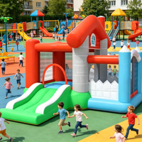 Château gonflable personnalisé avec toboggan pour enfants, idéal pour les fêtes d'anniversaire en extérieur et la location d'événements