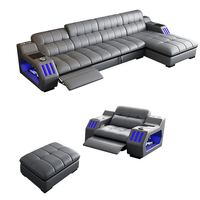Sofá de Cuero Multifuncional Inteligente con Luz LED, Sofá Cama Reclinable de Lujo con Proyectores de Sonido, Almacenamiento y Esponja para Hotel