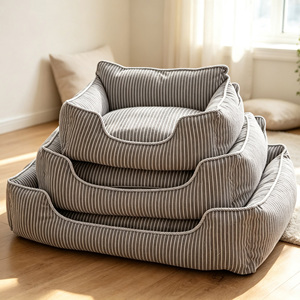 Cama para Mascotas Personalizada de Felpa Suave con Rayas y Funda Extraíble, Colchoneta para Dormir para Todas las Estaciones, Sofá Cama para Perros y Gatos Medianos y Grandes - Product Image 3