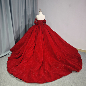 Vestido de Fiesta de Encaje para Mujer, Estilo Tradicional Rojo, con Escote Corazón, Largo hasta el Suelo, Talla Grande, para Quinceañera, Modelo 6802 - Product Image 4