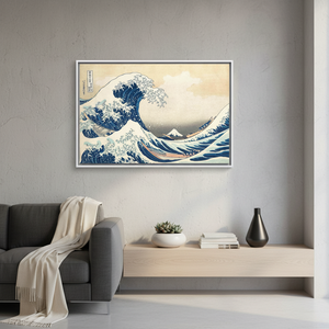 Toile imprimée : Œuvre d'art de paysage marin d'Hokusai, La Grande Vague, TOILE ENCADRÉE BLANCHE - Product Image 3