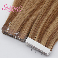 Extensions de cheveux Remy naturels lisses, balayage brun chocolat, mèches à bandes adhésives, couleur personnalisée