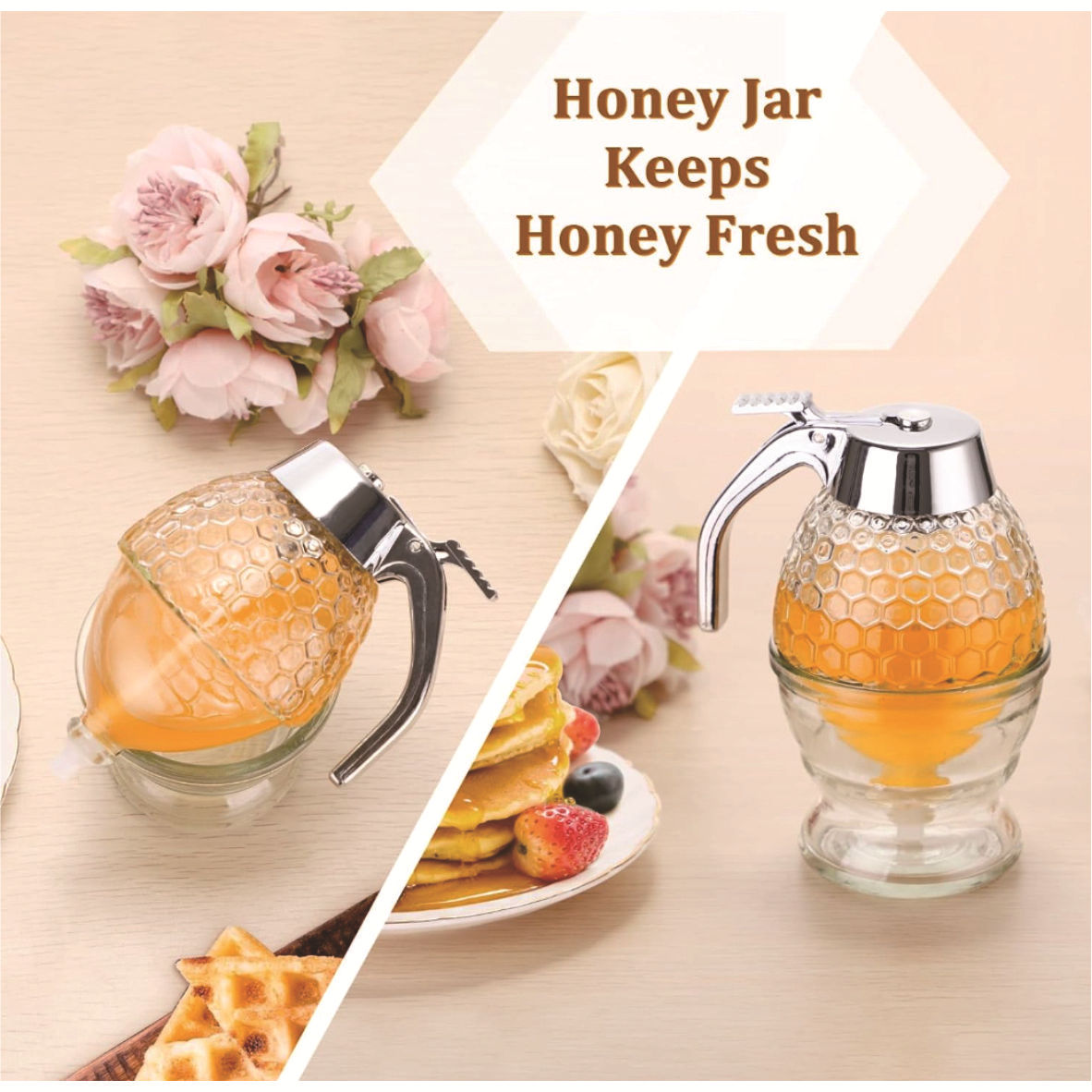 Eccliy 2 Pcs 8 Oz Glass Honey Dispenser Dripless With Stand Glass Maple - View #11