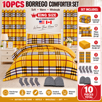 Siap Kirim 10PCS Set Selimut Sherpa Borrego Ukuran King Motif Cetak Set Sprei Musim Dingin dengan Gorden Senada