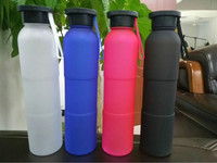 Bouteille d'eau sportive PCTG à large ouverture, bouteille de motivation OEM, bouteille d'eau en plastique Tritan de 550 ml avec couvercle à vis